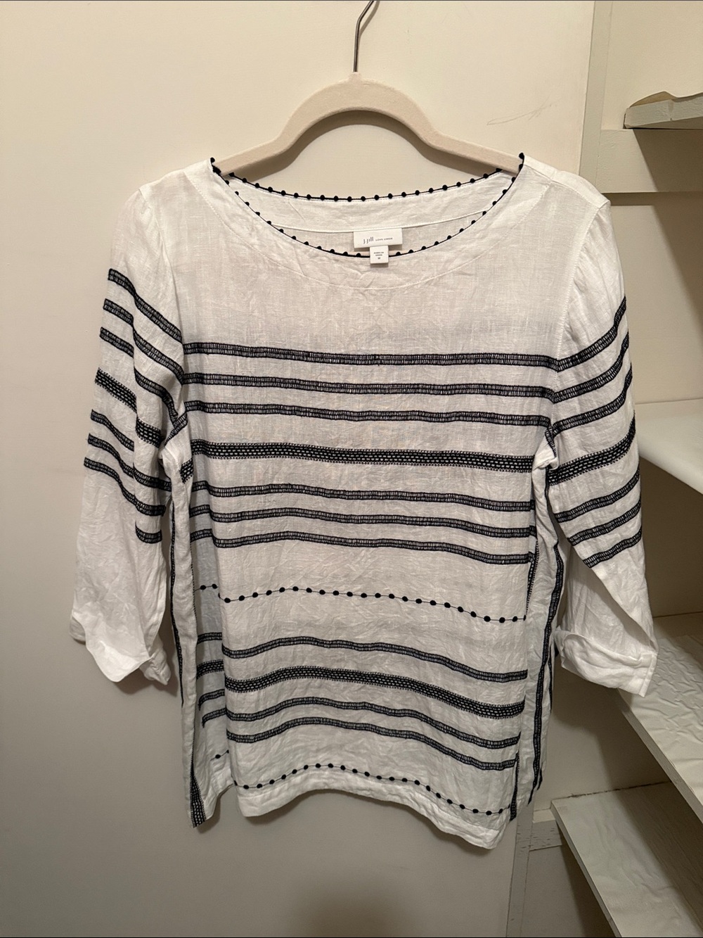 J. Jill White Top with Navy Stripes